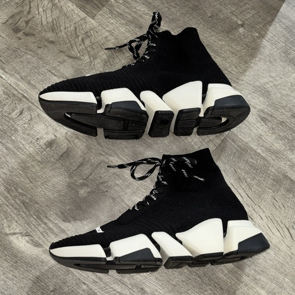 Balenciaga speed 2.0 lace up recycled knit sole black white black US 8 - Picture 4 of 16